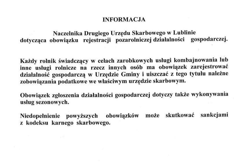 Informacja Naczelnika Drugiego Urzdu Skarbowego w Lublinie
