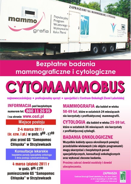 Ogoszenie - badania cytologiczne oraz mammografia