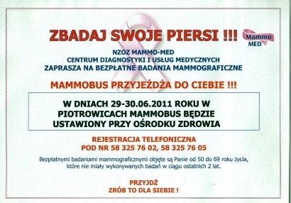 29-30.06.2011 - bezpatne badania mammograficzne w Piotrowicach