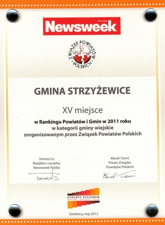 Dyplom za XV miejsce w Rankingu Gmin i Powiatw